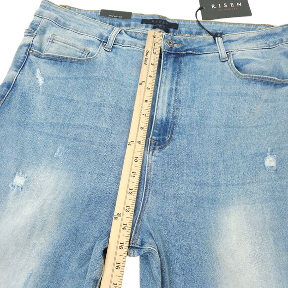 Risen Jeans Distressed Flare Leg Size 3XL High Rise Very Stretchy Light Wash NEW - Picture 9 of 13